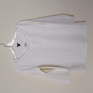 Ann Taylor Winter White Beaded Round Neck 3/4 Sleeves Blouse Size S